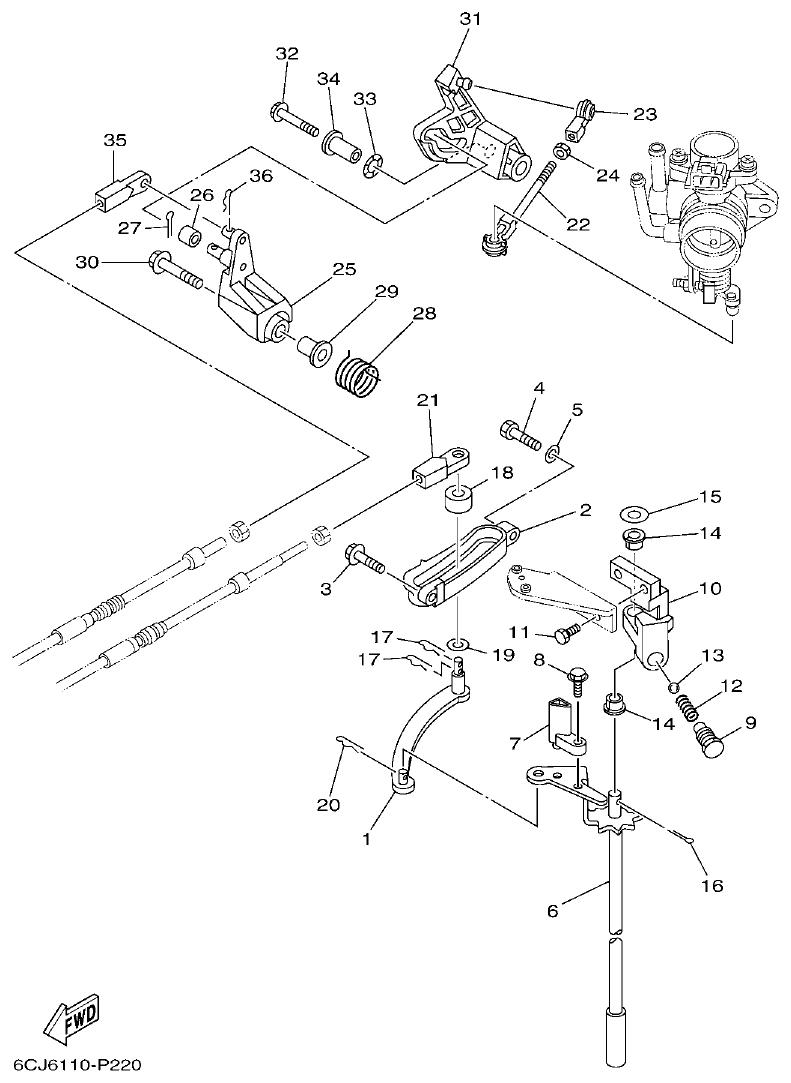 Yamaha F70AET CONTROL parts diagram